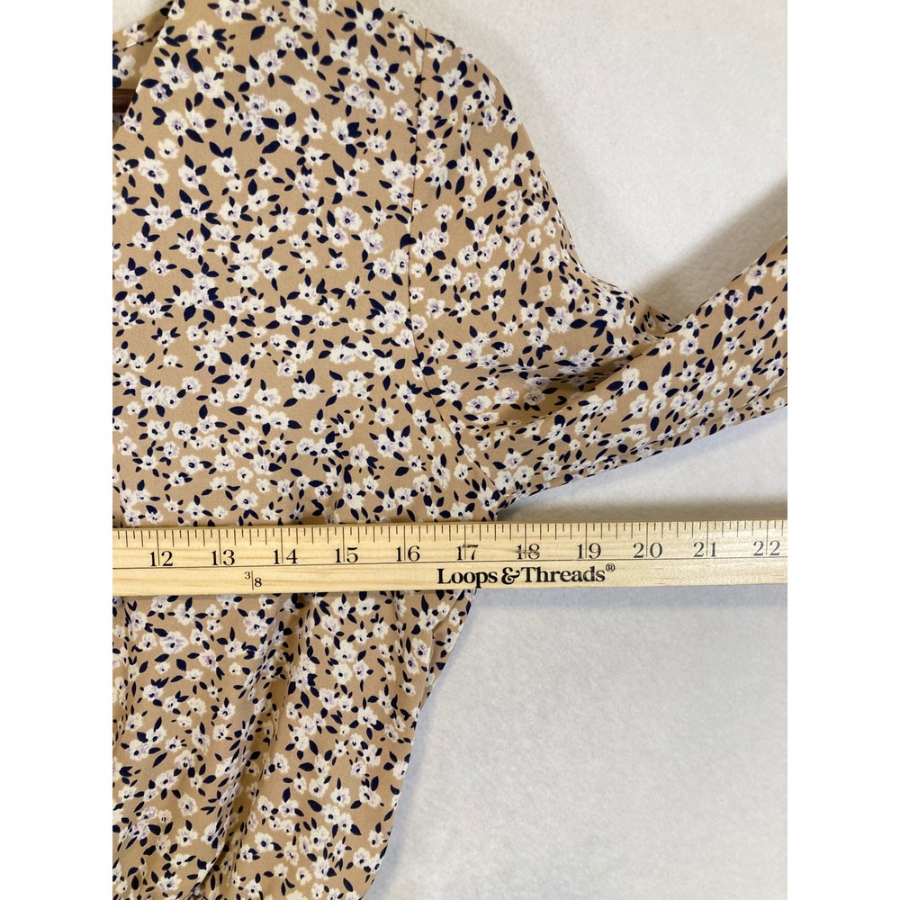 Cottagecore Sienna Sky Women Sm Tan Floral Peplum V-Neck Balloon Sleeve Blouse - Picture 4 of 10